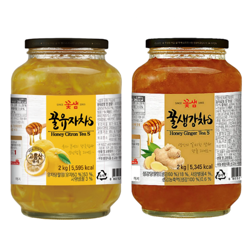 꽃샘 꿀유자차S 2kg + 꿀생강차S 2kg