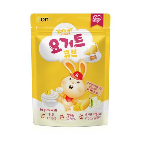 [새로운맛 2종 추가(바나나맛, 사과맛)]치키몽키 요거트큐브 6가지맛(플레인, 딸기, 블루베리, 망고, 바나나, 사과), 1개, 망고맛, 16g