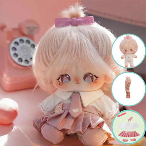 티니숲속 20cm 솜인형 루루 뼈깅 가발 의상 세트, 1개, 루루+가발+하트타이 원피스세트, 20cm