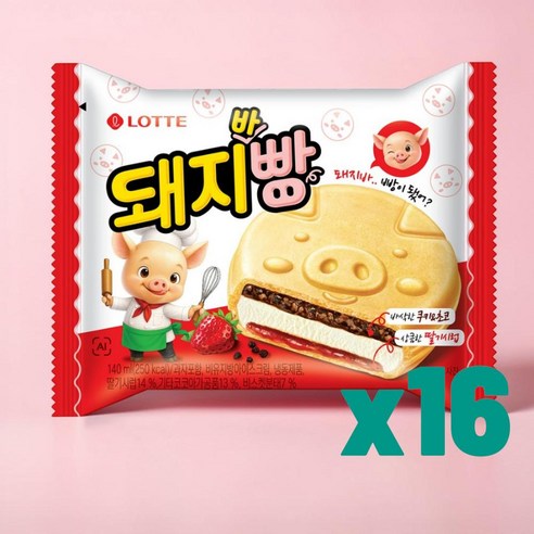 롯데웰푸드 간식 디저트 탕비실 돼지바빵 140ml 16개