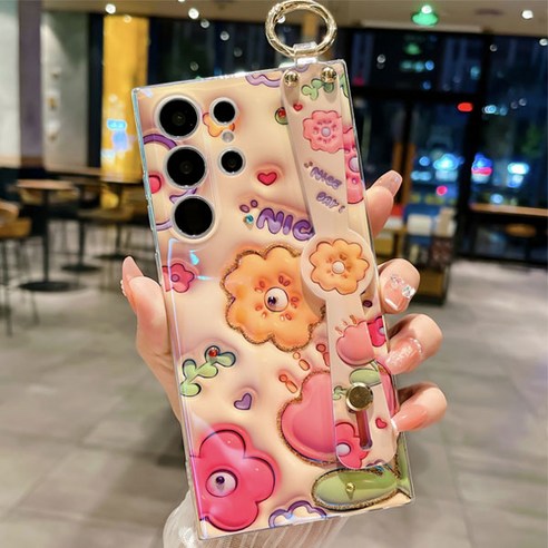 에르모사 갤럭시 노트20 노트20울트라 케이스 GALAXY PHONE CASE 3D 프린팅 플라워 핸드 스트랩 휴대폰 케이스