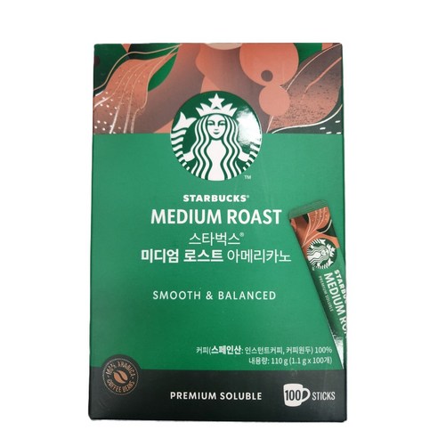 스타벅스 미디엄 로스트 아메리카노 원두커피믹스 1.1g, 1.1g, 1개입, 100개