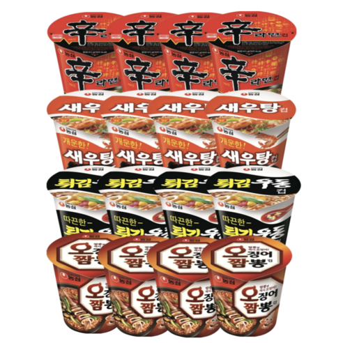 간식팩토리 신라면4+튀김우동4+새우탕4+오징어짬뽕4 소컵 총 16입
