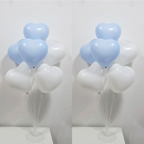 올리브파티 펄풍선 하트 풍선 풍선꽂이 풍선스탠드 2개 생일파티용품 세트, 1세트, 화이트블루하트