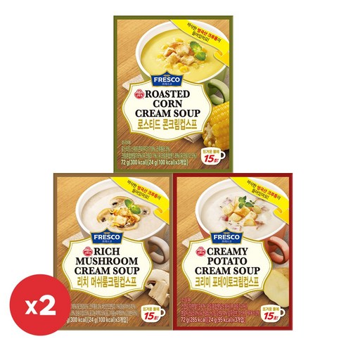 오뚜기 프레스코 크림 컵스프 72g 3종 포테이토+콘+머쉬룸 이태리 간편식 크루통