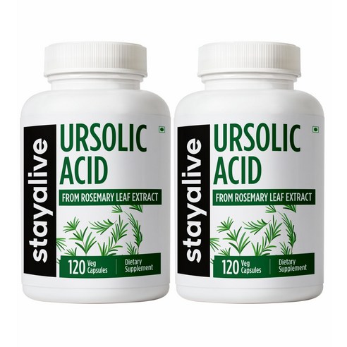 Stayalive 남성 및 여성용 우르솔산 보충제 300mg, 로즈마리 잎 추출물 분말, 비-GMO 및 글루텐 프리 순수 우르솔산 캡슐