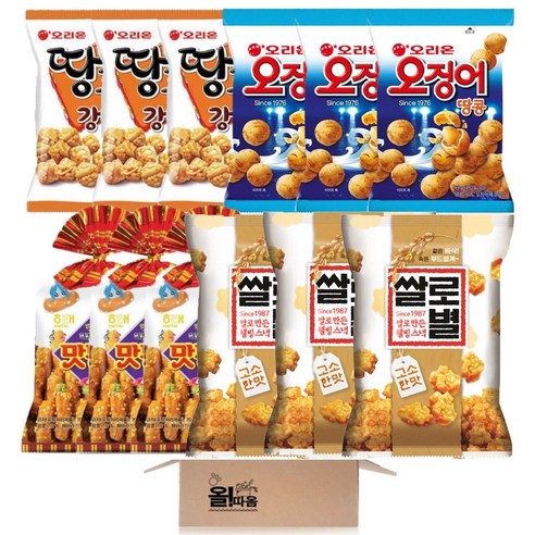 올따옴 인기 스낵  오리온 오징어땅콩 3개+땅콩강정 3개+해태 맛동산 3개+롯데 쌀로별 3개