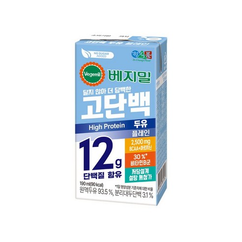 베지밀 고단백 두유 플레인 설탕무첨가 저당두유 (신제품 플레인)