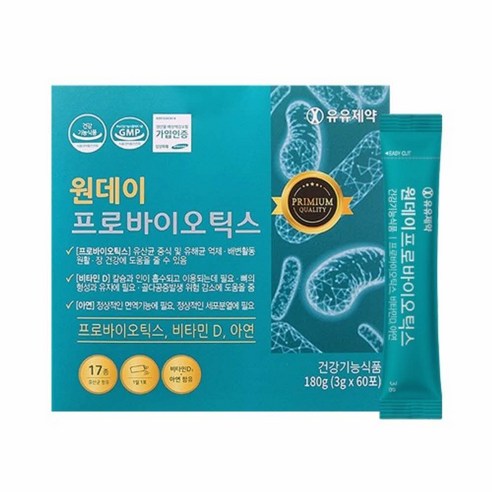 유유제약 원데이 프로바이오틱스 60포 17종 유산균함유 모유유래유산균