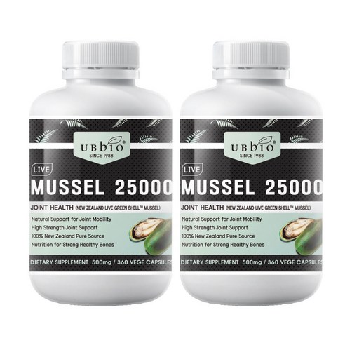 유비바이오 뉴질랜드 생 초록입홍합(그린머슬)  25000mg 360캡슐X2통