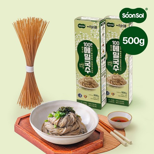 순솔 100% 메밀국수 (100g x 5봉) 메밀면 소바 비건 글루텐프리 제로당 고단백 들기름막국수 온면
