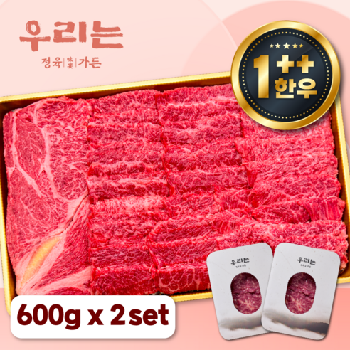 우리는정육가든 1++ 한우 등심 업진안살 앞치마살 특수부위 소고기 모듬 세트 구이용 600g