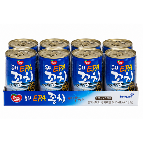 굿픽샵 코스트코 동원 EPA 꽁치 통조림 대용량 반찬 통조림캔+고급 사탕 증정, 8개, 280g