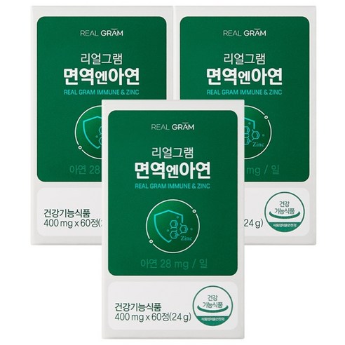 리얼그램 면역엔아연 글루콘산아연 아연단일 고함량 28mg 면역력 건강기능식품, 60정, 3개