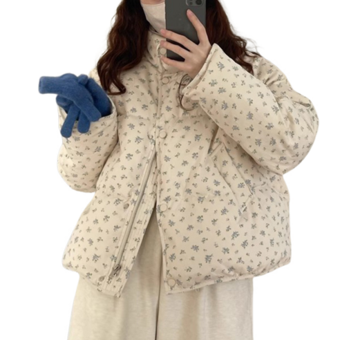 여성용 패딩 점퍼 캐주얼 카라 크롭 아우터 숏 다운 잠바
