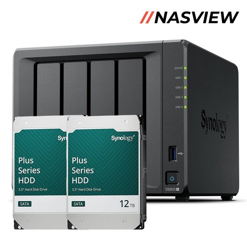 시놀로지 나스 DS925+ 24TB (12TBx2) 4베이 NAS 서버 초기설치 원격지원, HAT3310 12TB x2