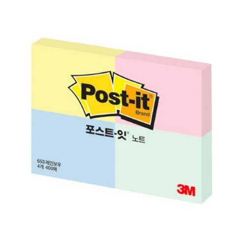 3M 포스트잇 4패드 미니 노트 653-4 (51mmx38mm), 레인보우, 1개입, 1개입