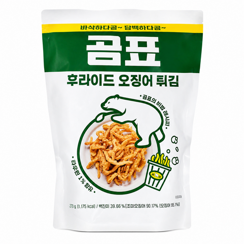 굿픽샵 곰표 후라이드 오징어 튀김 바삭한 오징어 스낵 간식 270g 대용량+고급사탕증정, 2개, 270g