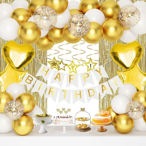 생일파티풍선 풀세트 풍성한구성 풍선가랜더 생일이벤트 홈파티 사진잘나오는 인스타감성, 화이트+골드