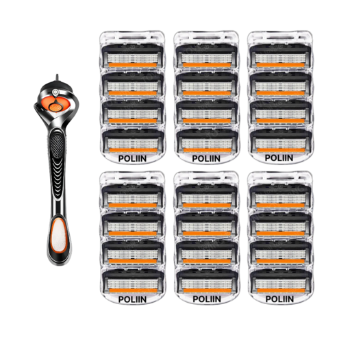 POLIIN 호환 신형 프로글라이드 질레트 면도날 블랙주황+ 스윙 면도기, 24개입, 1세트