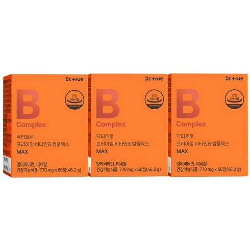 닥터트루 프리미엄 비타민B 컴플렉스 B1 B2 B6 B12 영양제 수용성 비타민비, 3박스, 60정