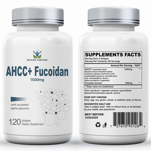 헬시파트너 AHCC 후코이단 1500mg 베타글루칸 표고버섯 균사체 알파글루칸 미역귀 무관세