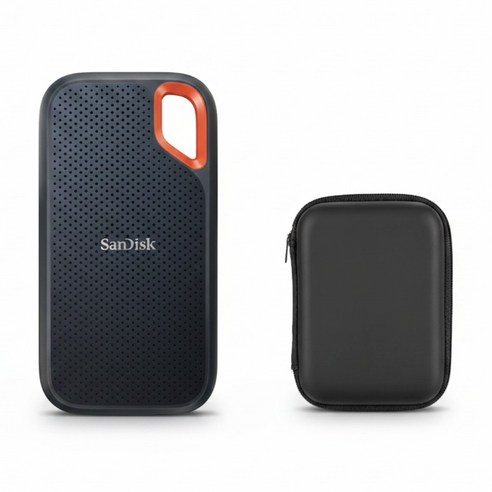 샌디스크 외장 SSD E61 익스트림 포터블 대용량 고성능 + 보관 케이스 패키지, 2TB, 블랙