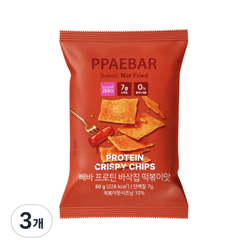 헬시플레이스 빼바 프로틴 바삭칩 떡볶이맛, 3개, 60g