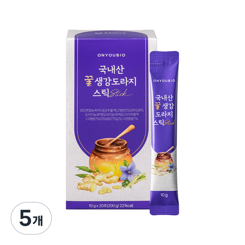 [온유바이오] 우리땅에서 자란 귀한 국내산 꿀생강 도라지 스틱 20포 1BOX, 5개, 20회분