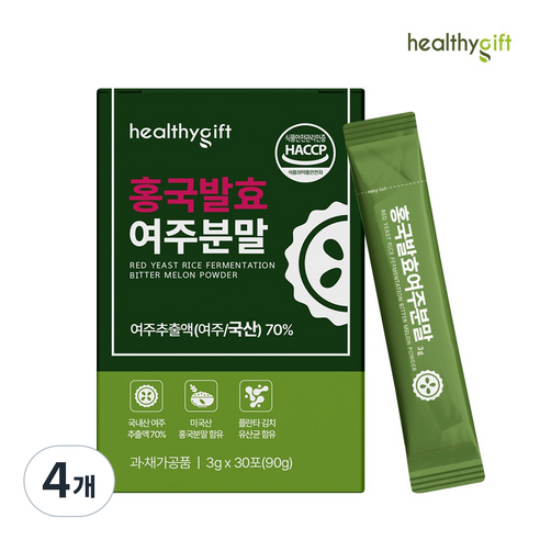 [런칭 특가] 홍국 발효 여주 분말 스틱 식약처 HACCP 인증, 90g, 4개