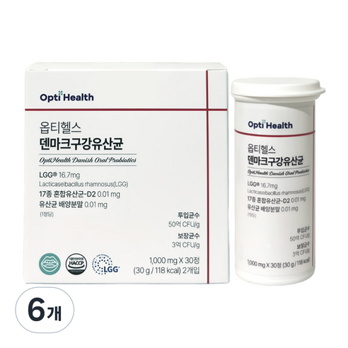 옵티헬스 덴마크 구강 유산균, 6개, 60정