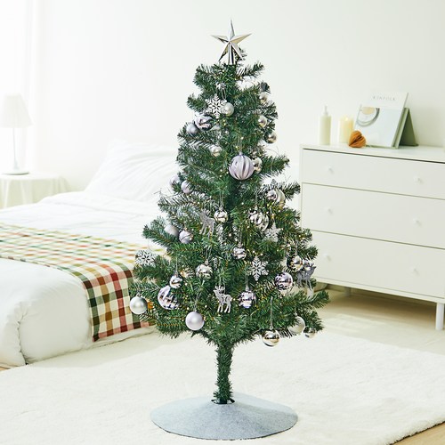 PVC 트리 + 지지대 + 실버 퍼플 오너먼트 + 별토퍼 + 트리스커트 세트, 실버 + 퍼플(트리)