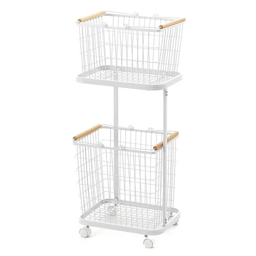 코멧 홈 와이어 햄퍼 트롤리 2단 빨래바구니, 화이트