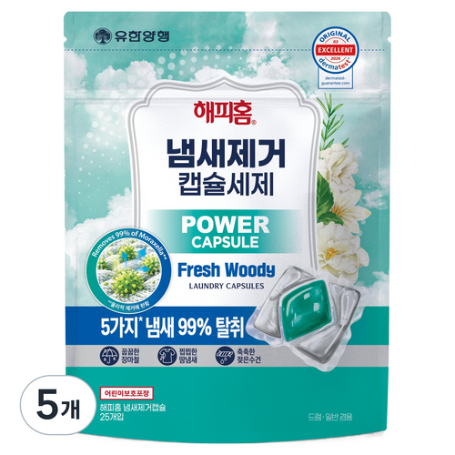 해피홈 냄새제거 캡슐세제 25p, 240g, 5개