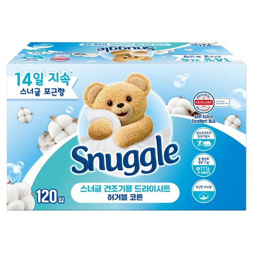 스너글 건조기용 드라이시트 허거블코튼 본품, 120개입, 1개