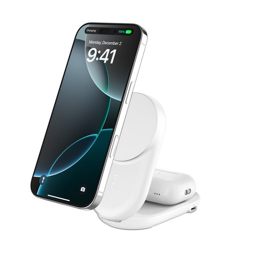 벨킨 울트라차지 2in1 Qi2 25W 폴더블 마그네틱 무선 초고속 충전기 WIZ039kr, 화이트WIZ039krWH, 1개