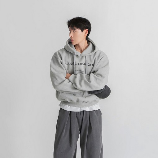 ANYOU 남성 캐주얼 레터 프린팅 후드티 데일리 오버핏 기모 맨투맨