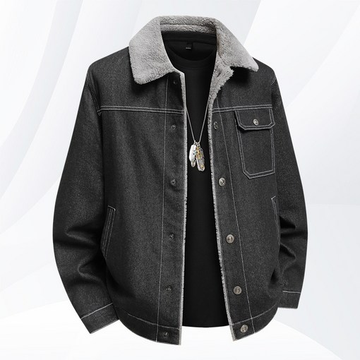 ANYOU 남성용 겨울 기모 데님 자켓 빅사이즈 루즈핏 방한 보온 아우터