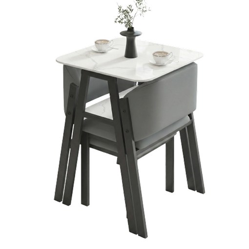 공간절약형 2인용 커피테이블 의자2개 세트, 블랙프레임그레이시트