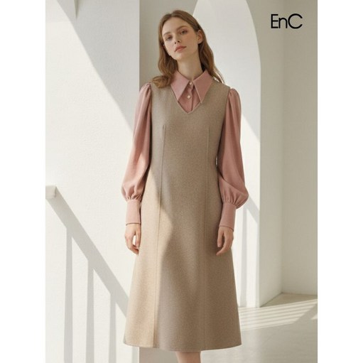 [ENC]울혼방 브이넥 절개라인원피스 (ENOW34T55A)