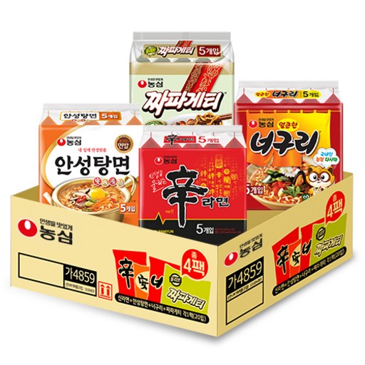 농심 신라면 120g x 5p + 안성탕면 125g x 5p + 얼큰 너구리 120g x 5p + 짜파게티 140g x 5p