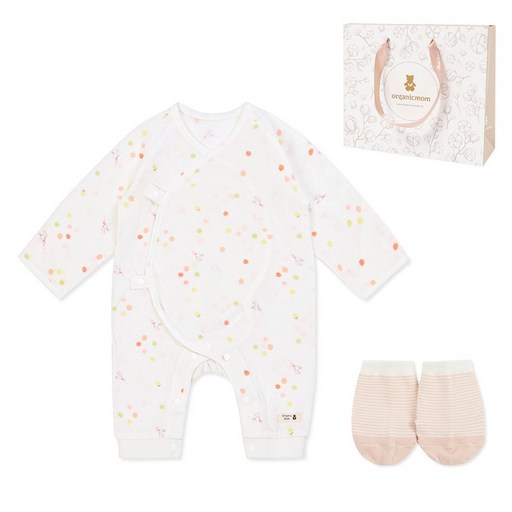 오가닉맘 출산 선물 얇은면 레브린배내가운  라인오가닉양말 선물세트 MJR7SC08MHSNBW13  목화기프트백