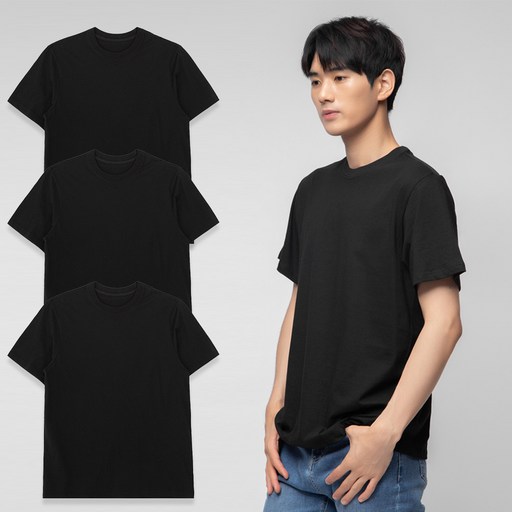 BASE ALPHA ESSENTIALS 男女適穿30支棉素色短袖T恤3件組, 黑色, 3件