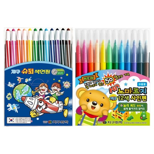 지구화학 슈퍼 색연필 12색 + 노마르지 사인펜 12색