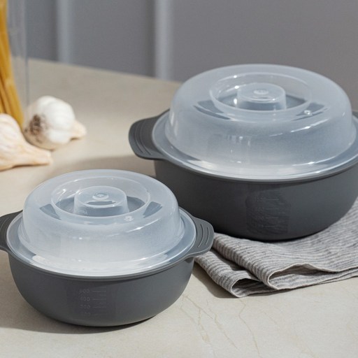 코멧 전자레인지 찜기 세트 그레이 550ml+1200ml