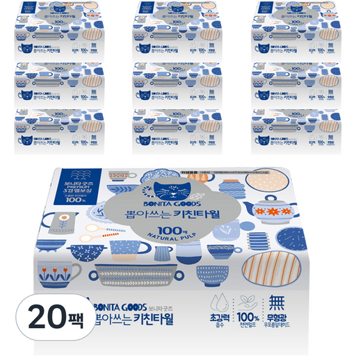 보니타굿즈 뽑아쓰는 천연펄프 키친타올 3겹