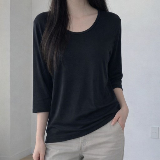 라라온 여성용 레이온 스판 심플 U넥 8부 티셔츠 26TSP3701