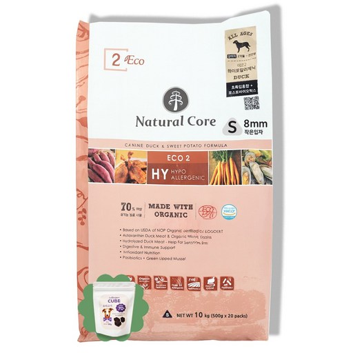 네츄럴코어 에코2 오리고기작은알10kg보노간식100g사료샘플1종 하이포알러지 애견사료, 10kg, 1개, 오리