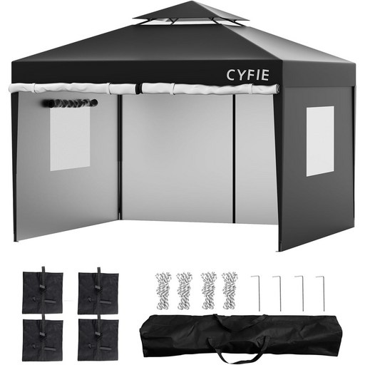 접이식 캐노피 천막 야외 천막텐트 행사용 텐트 휴대용 캠핑텐트 방수 천막 46 인용, 블랙