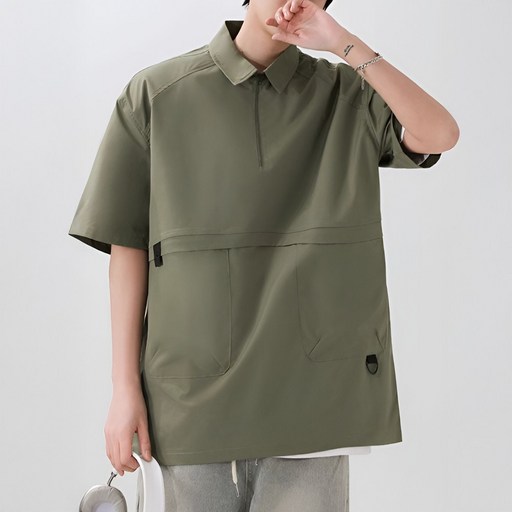 루크 남성 립스탑 아노락 반팔 티셔츠 남자 봄 여름 가을 반집업 빅사이즈 카라 히든 포켓 상의 바스락 5부 소매 트레이닝복